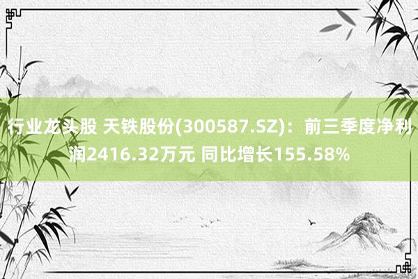 行业龙头股 天铁股份(300587.SZ)：前三季度净利润2416.32万元 同比增长155.58%