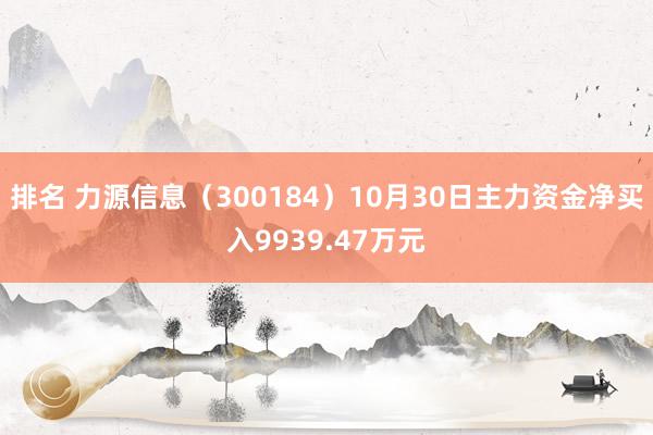 排名 力源信息（300184）10月30日主力资金净买入9939.47万元