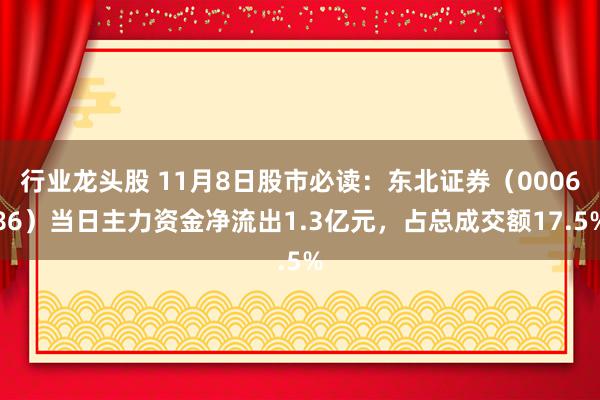 行业龙头股 11月8日股市必读：东北证券（000686）当日主力资金净流出1.3亿元，占总成交额17.5%