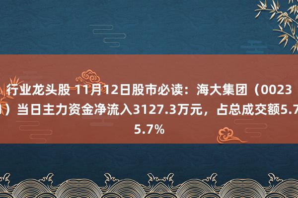 行业龙头股 11月12日股市必读：海大集团（002311）当日主力资金净流入3127.3万元，占总成交额5.7%