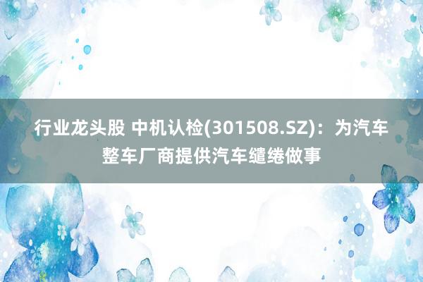 行业龙头股 中机认检(301508.SZ)：为汽车整车厂商提供汽车缱绻做事