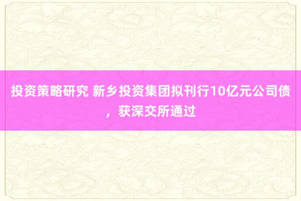 投资策略研究 新乡投资集团拟刊行10亿元公司债，获深交所通过