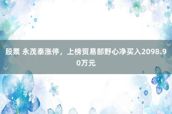 股票 永茂泰涨停，上榜贸易部野心净买入2098.90万元