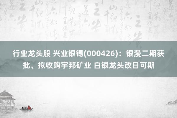 行业龙头股 兴业银锡(000426)：银漫二期获批、拟收购宇邦矿业 白银龙头改日可期