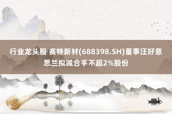 行业龙头股 赛特新材(688398.SH)董事汪好意思兰拟减合手不超2%股份