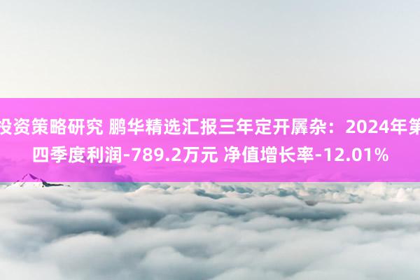 投资策略研究 鹏华精选汇报三年定开羼杂：2024年第四季度利润-789.2万元 净值增长率-12.01%