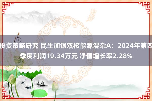 投资策略研究 民生加银双核能源混杂A：2024年第四季度利润19.34万元 净值增长率2.28%