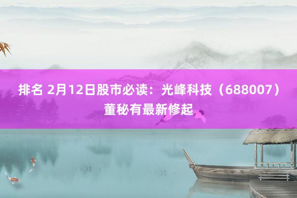 排名 2月12日股市必读：光峰科技（688007）董秘有最新修起