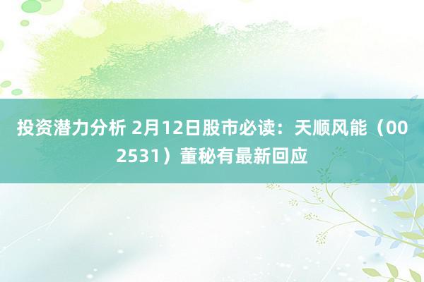 投资潜力分析 2月12日股市必读：天顺风能（002531）董秘有最新回应