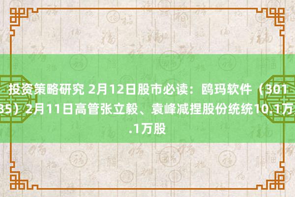 投资策略研究 2月12日股市必读：鸥玛软件（301185）2月11日高管张立毅、袁峰减捏股份统统10.1万股